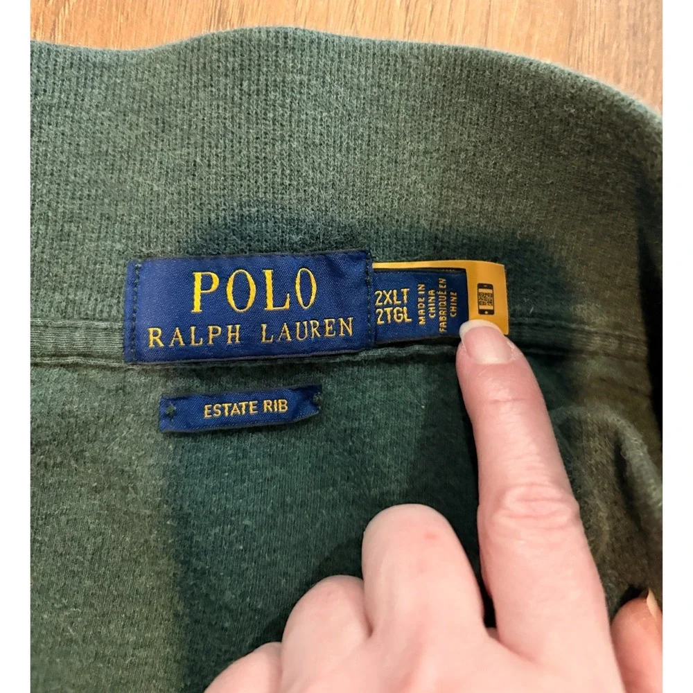 Polo Ralph Lauren Mens Olive Hunter Green EstateRib Quarter Zip Pullover XL Tall